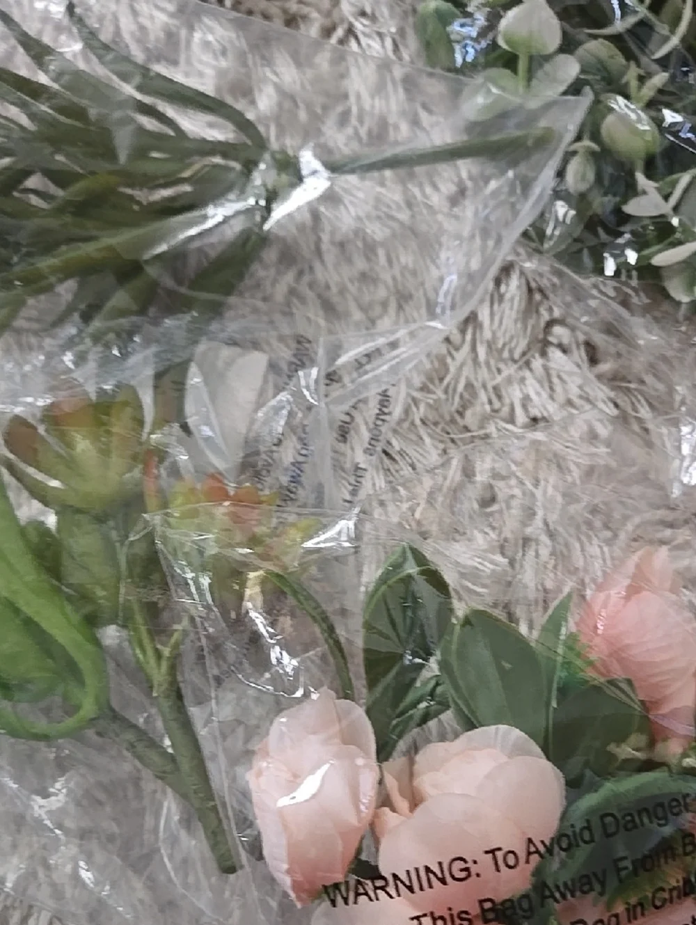 Soft Pink Artificial Flower Faux Green Mini Wreaths Leaves Plant Pick Assortment